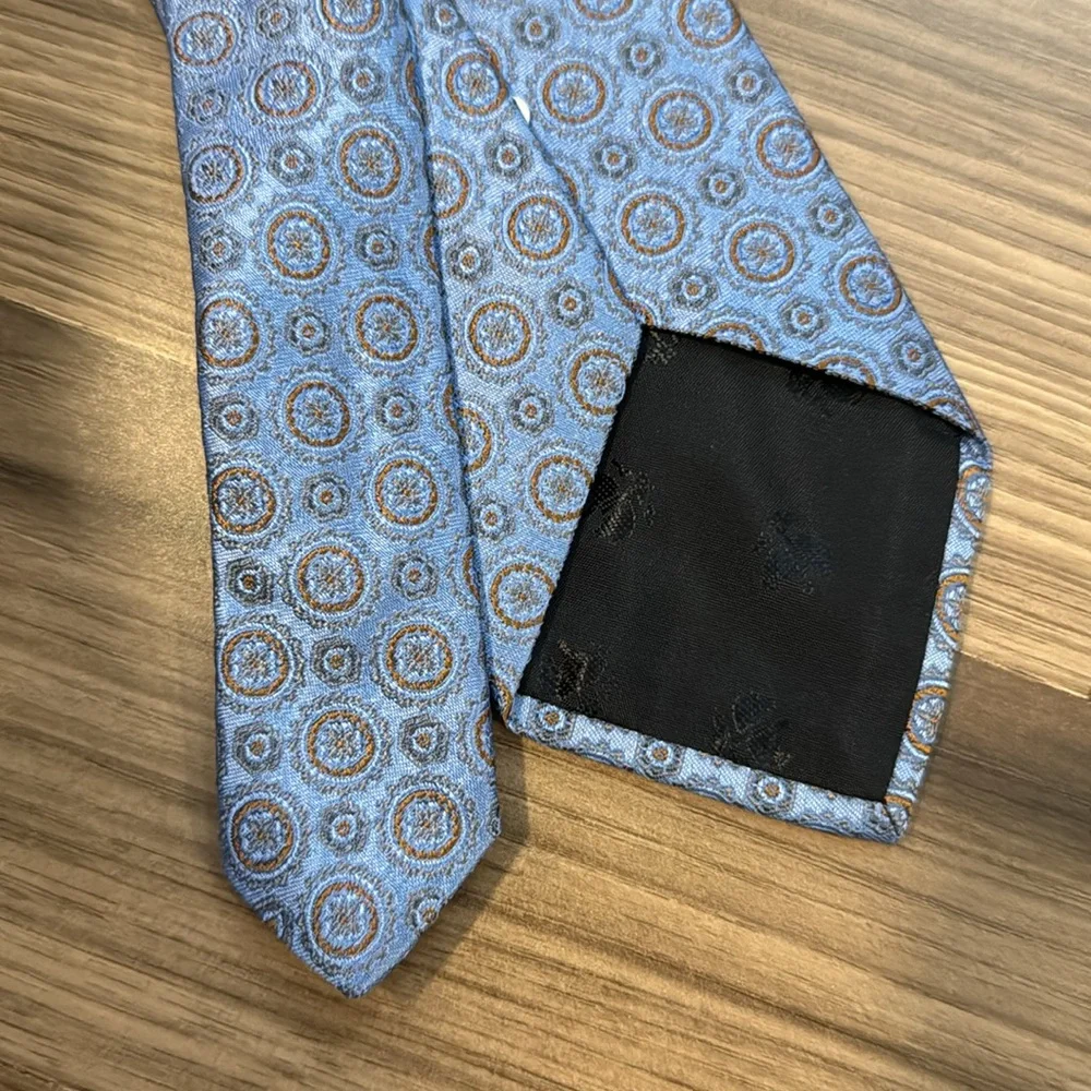 Brooks Brothers Silk Ice Blue Brown Textured Geometric Tie NWT